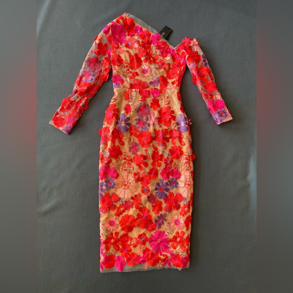 Elliatt Electric Dress in Red and purple flower embroidery, NWT, Small